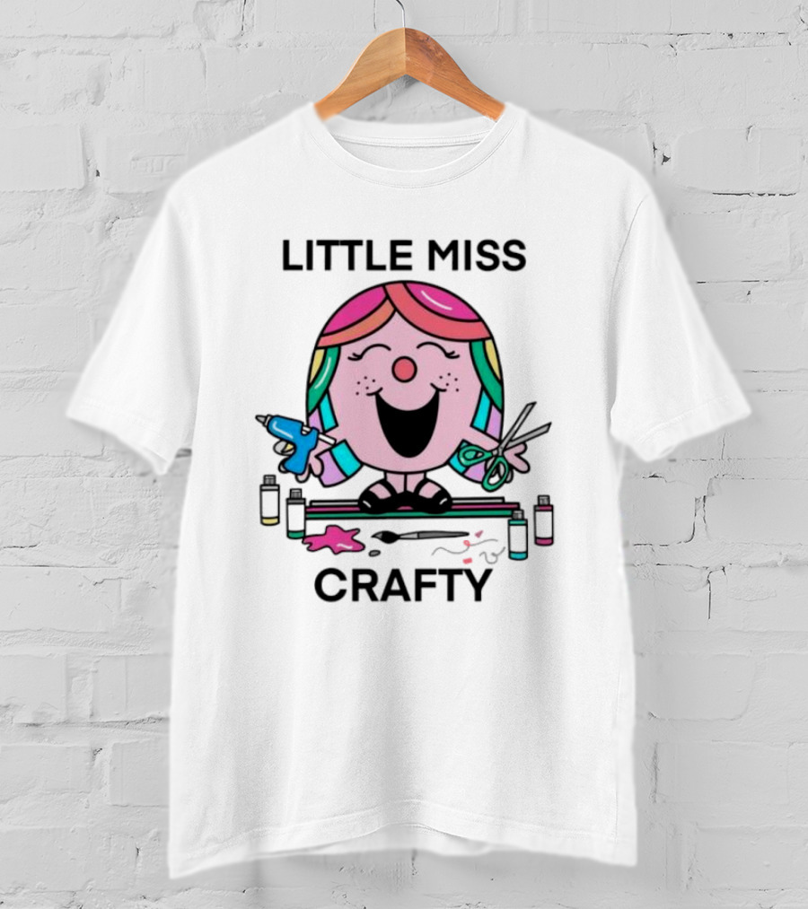 Little Miss Crafty Colorful Art Tools And Smiling Character T-Shirt