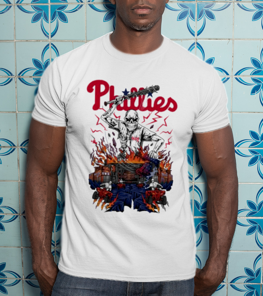 Phillies Ring The Bell Skeleton Flames T-Shirt