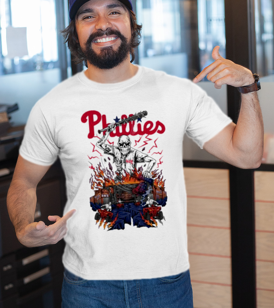 Phillies Ring The Bell Skeleton Flames T-Shirt