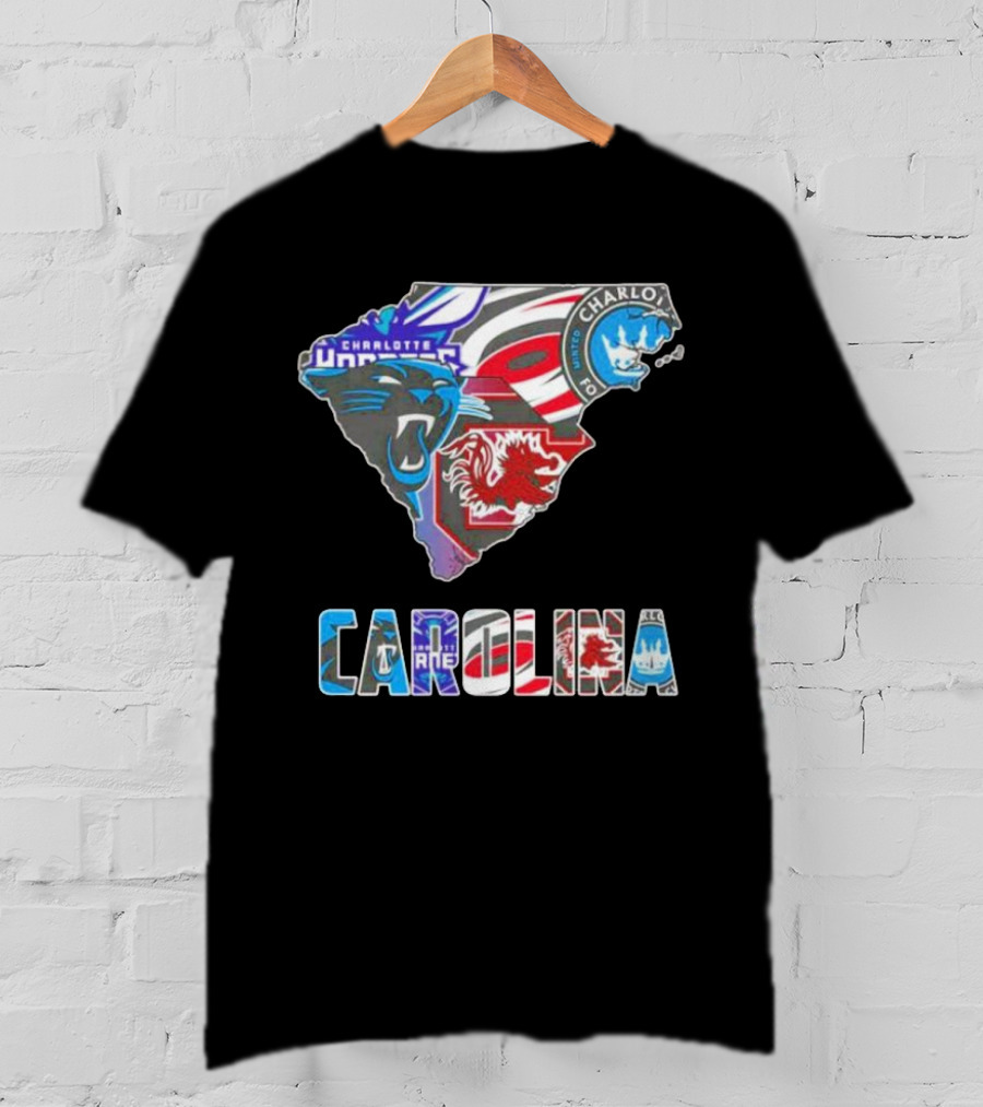 Carolina Panthers Hurricanes Gamecocks Charlotte Hornets FC Map T-Shirt