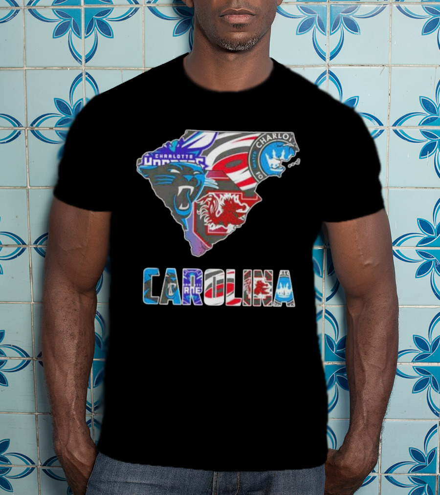 Carolina Panthers Hurricanes Gamecocks Charlotte Hornets FC Map T-Shirt