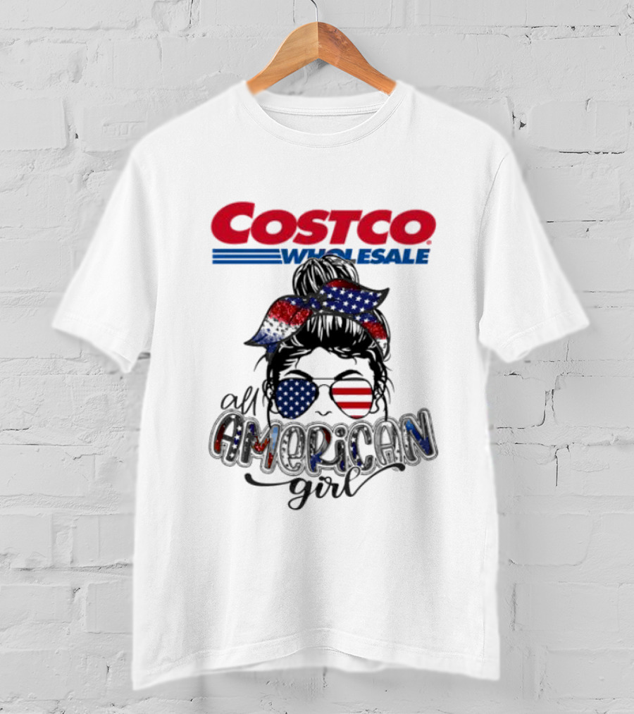 Costco Wholesale All American Girl Messy Bun Sunglasses Bandana USA Flag T-Shirt