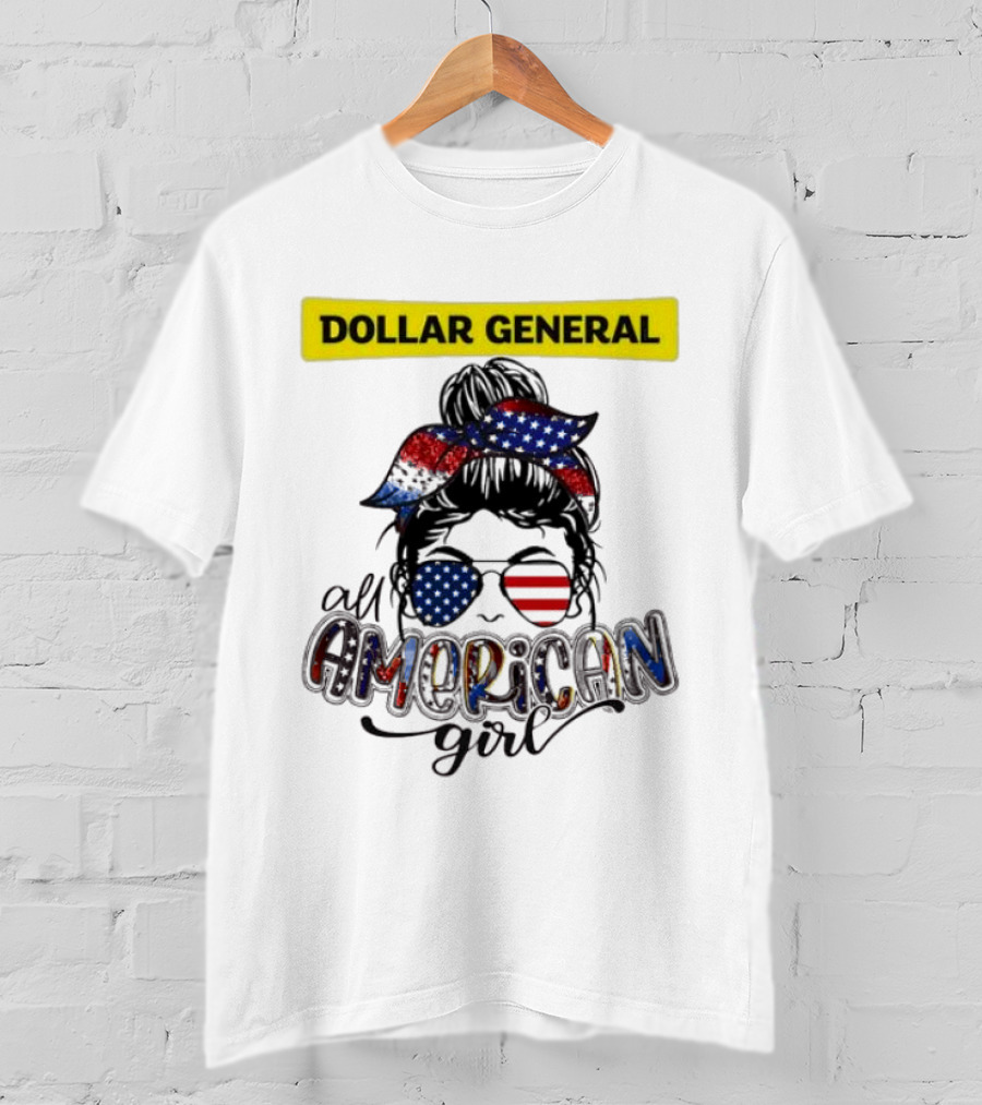 Dollar General All American Girl Messy Bun Flag Bandana Sunglasses T-Shirt
