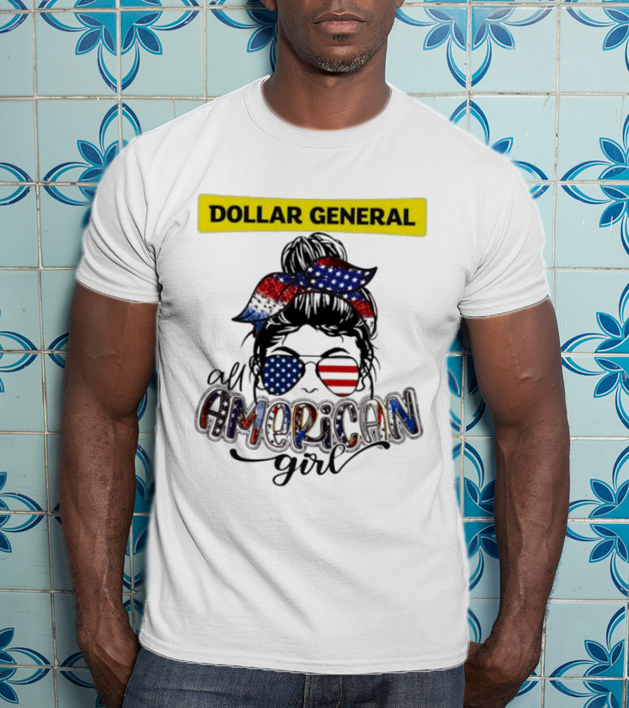 Dollar General All American Girl Messy Bun Flag Bandana Sunglasses T-Shirt
