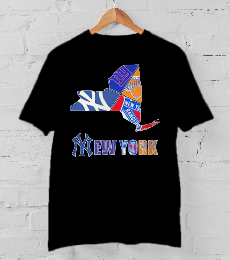 New York Yankees Giants Knicks Rangers Sports Map T-Shirt