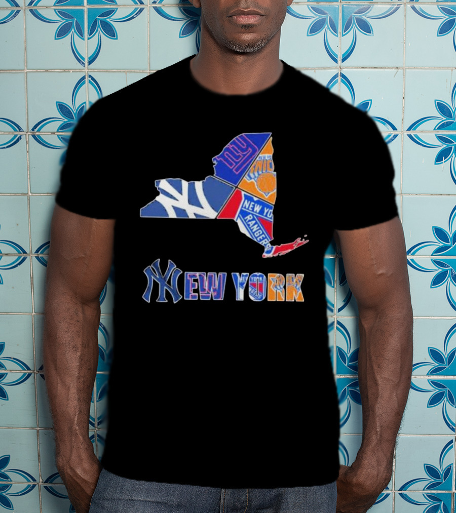 New York Yankees Giants Knicks Rangers Sports Map T-Shirt