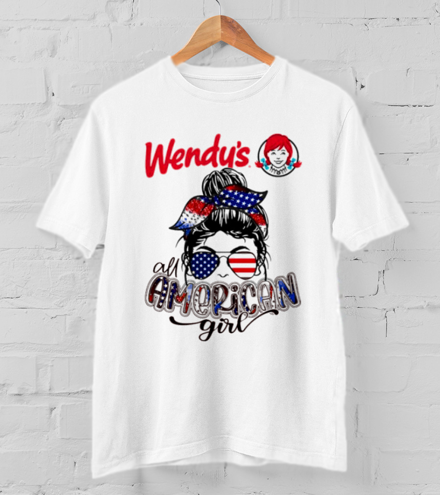 Wendy's All American Girl Messy Bun With Patriotic Sunglasses And Bandana T-Shirt