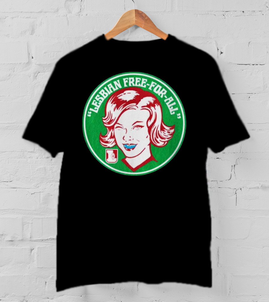 LESBIAN FREE-FOR-ALL Retro Style Winking Woman In Green Circle T-Shirt