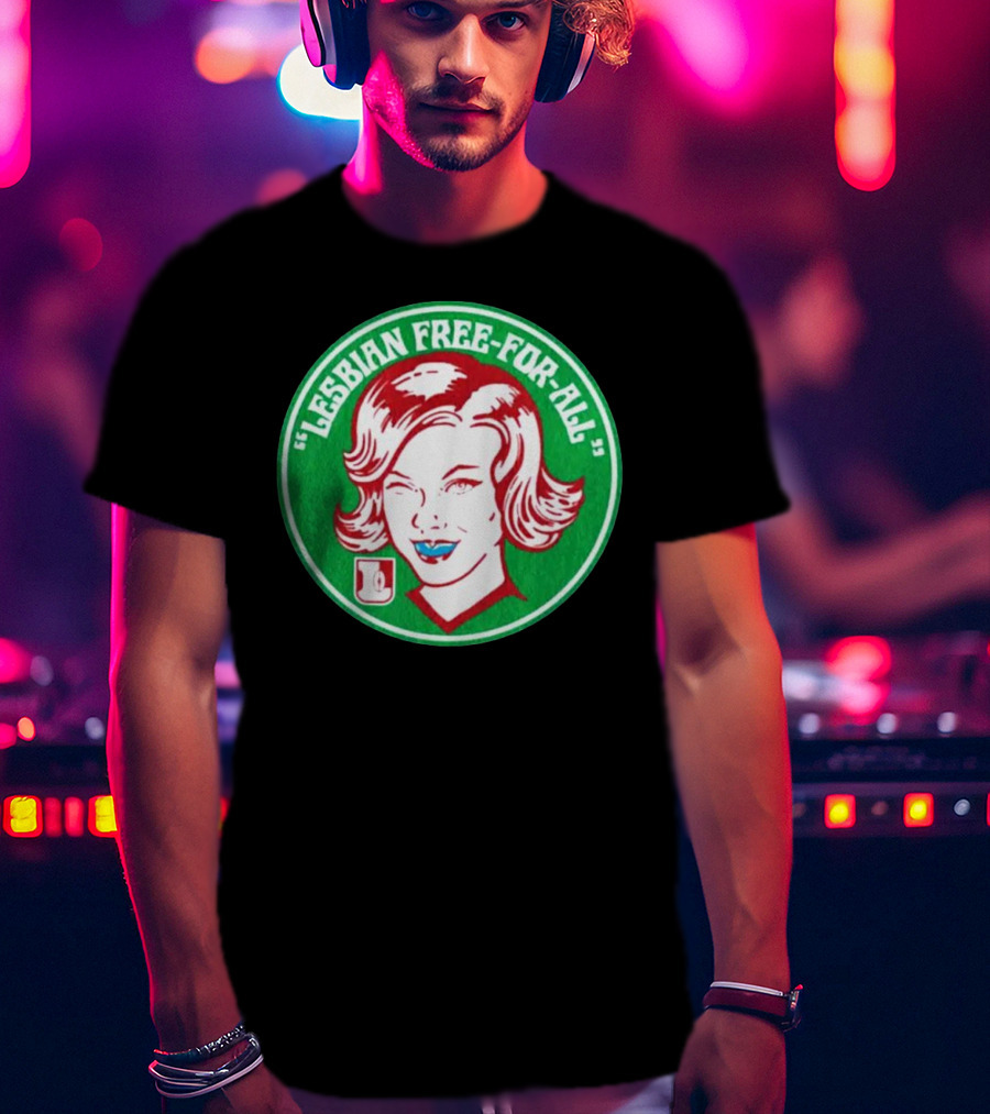 LESBIAN FREE-FOR-ALL Retro Style Winking Woman In Green Circle T-Shirt
