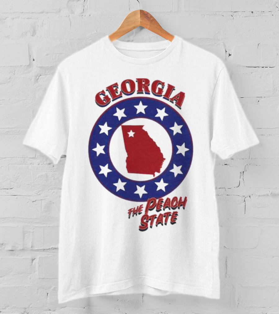 Georgia The Peach State Red And Blue Star Circle T-Shirt