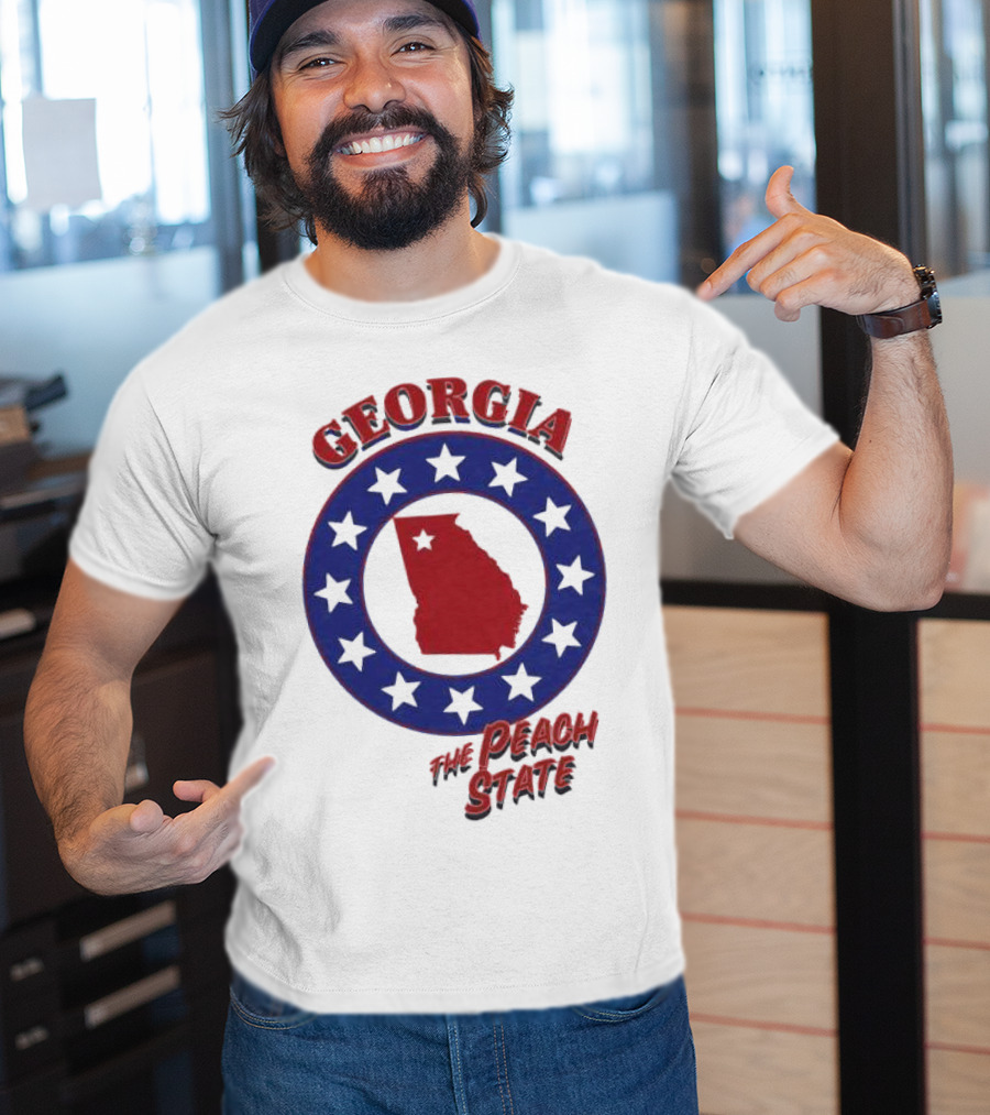 Georgia The Peach State Red And Blue Star Circle T-Shirt