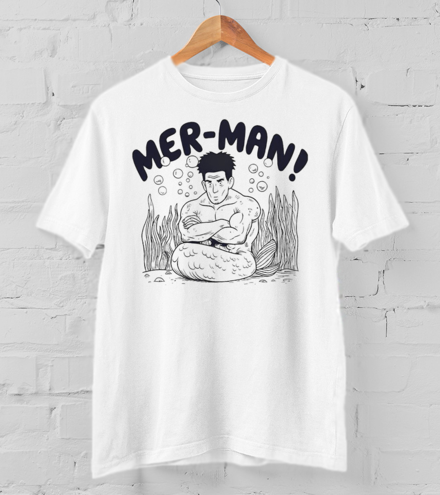MER-MAN Cross-Armed Mermaid With Bubbles And Seaweed T-Shirt