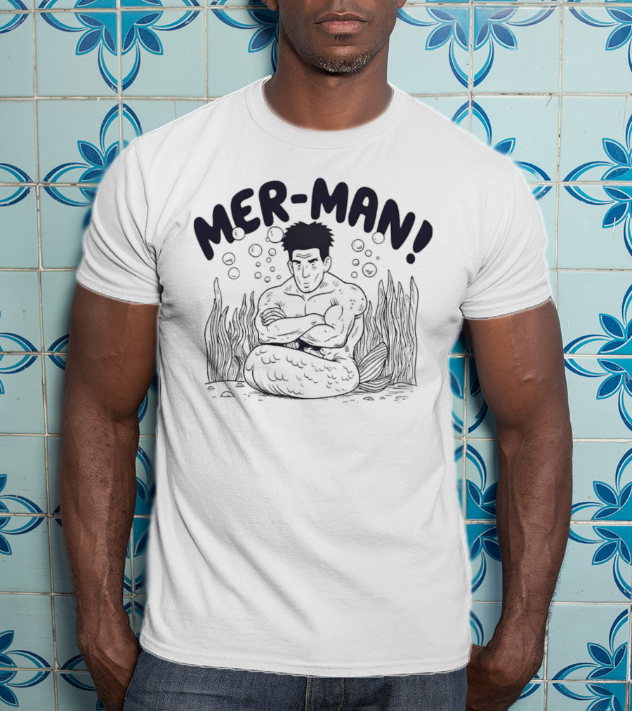 MER-MAN Cross-Armed Mermaid With Bubbles And Seaweed T-Shirt