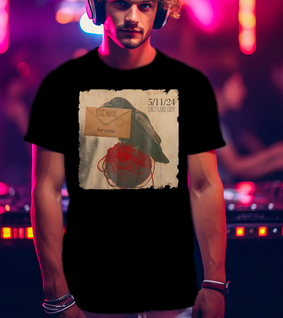 US Mail For Cutie 5/11/24 Salt Lake City Raven With Envelope And Red String T-Shirt