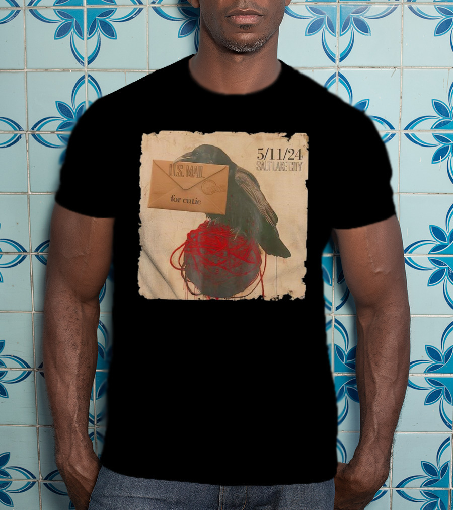 US Mail For Cutie 5/11/24 Salt Lake City Raven With Envelope And Red String T-Shirt