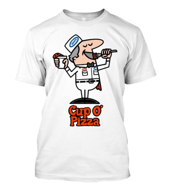 Cup O' Pizza Cartoon Character Eating From A Fork And Cup T-Shirt