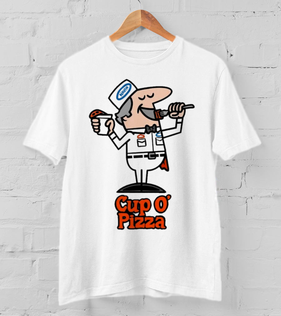 Cup O' Pizza Cartoon Character Eating From A Fork And Cup T-Shirt