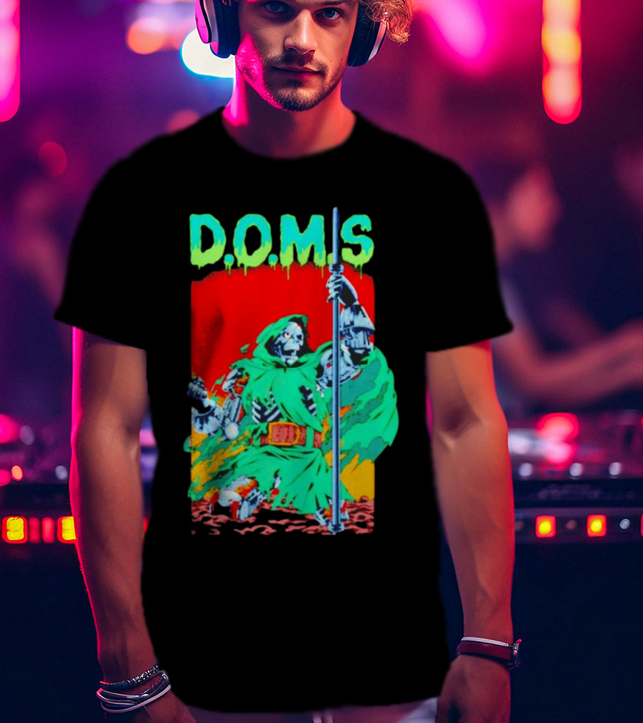 D.O.M.S Skeleton Warrior In Green Cloak Holding Staff T-Shirt