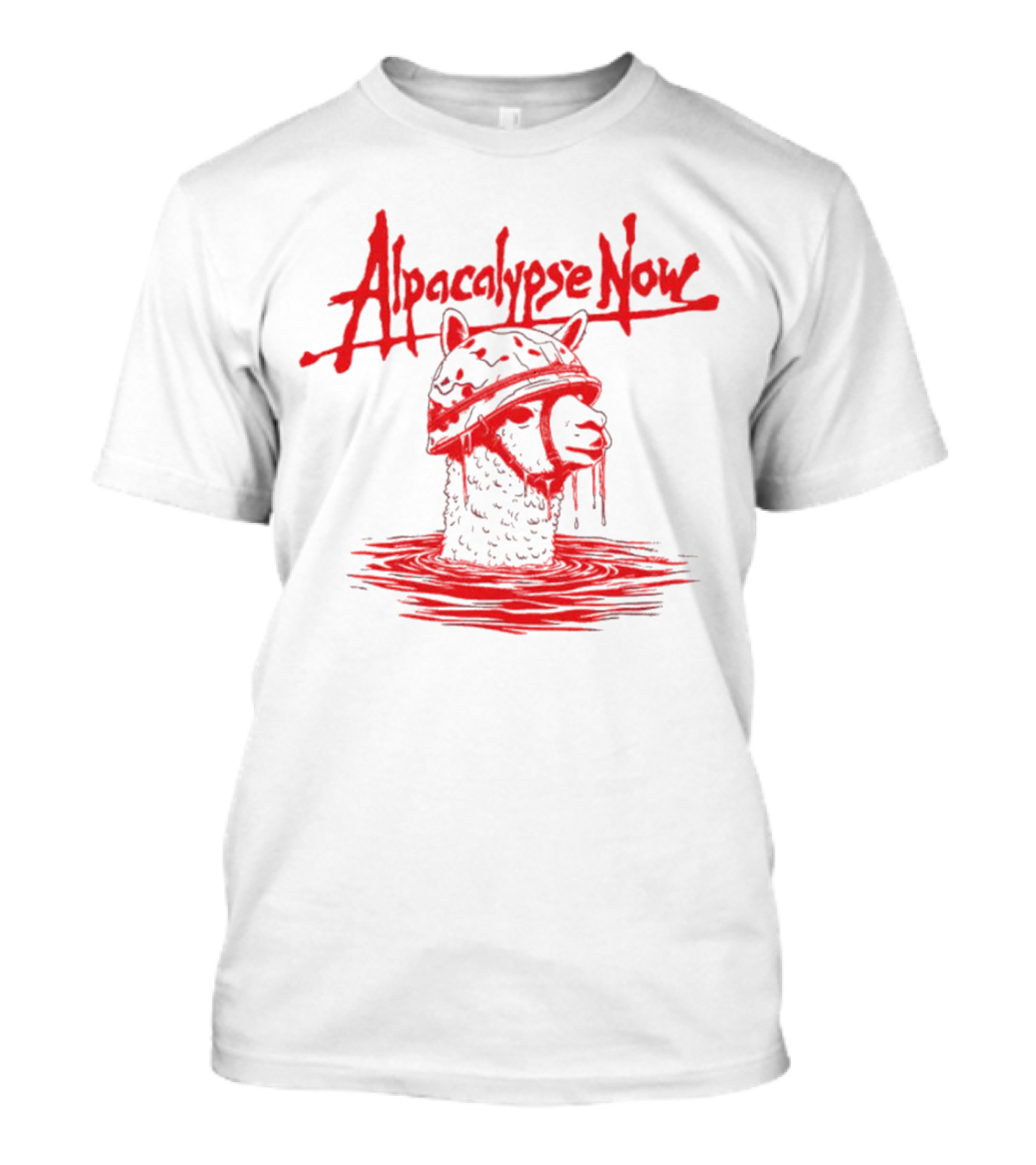 Alpacalypse Now Llama With Military Helmet Emerging From Water T-Shirt