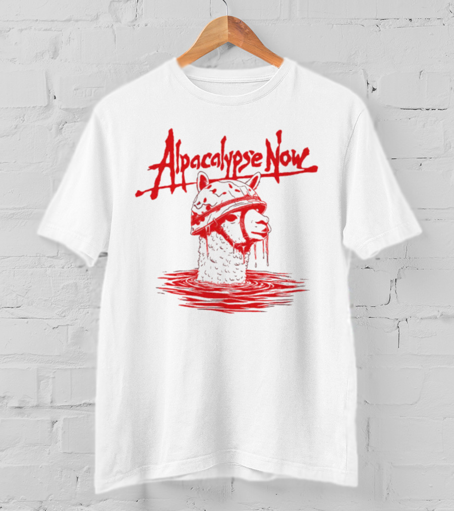 Alpacalypse Now Llama With Military Helmet Emerging From Water T-Shirt
