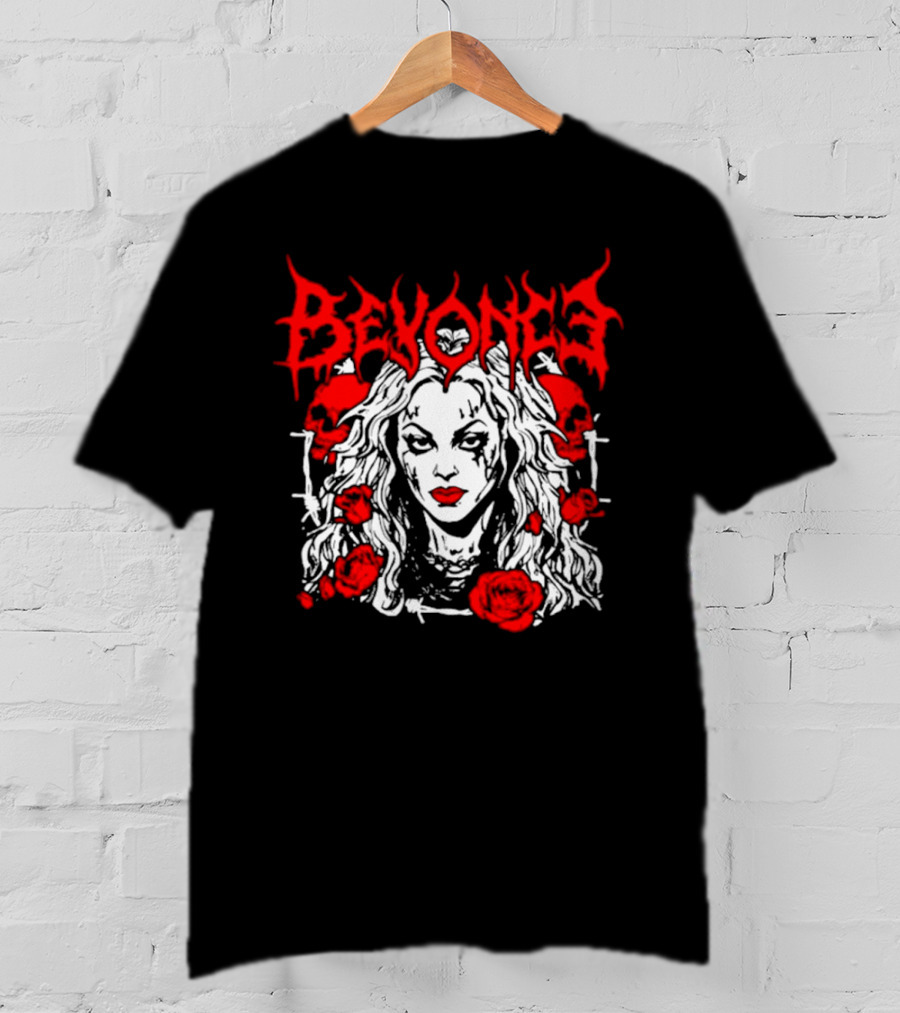 BEYONCÉ Rose Metal Gothic Style Skulls And Roses T-Shirt