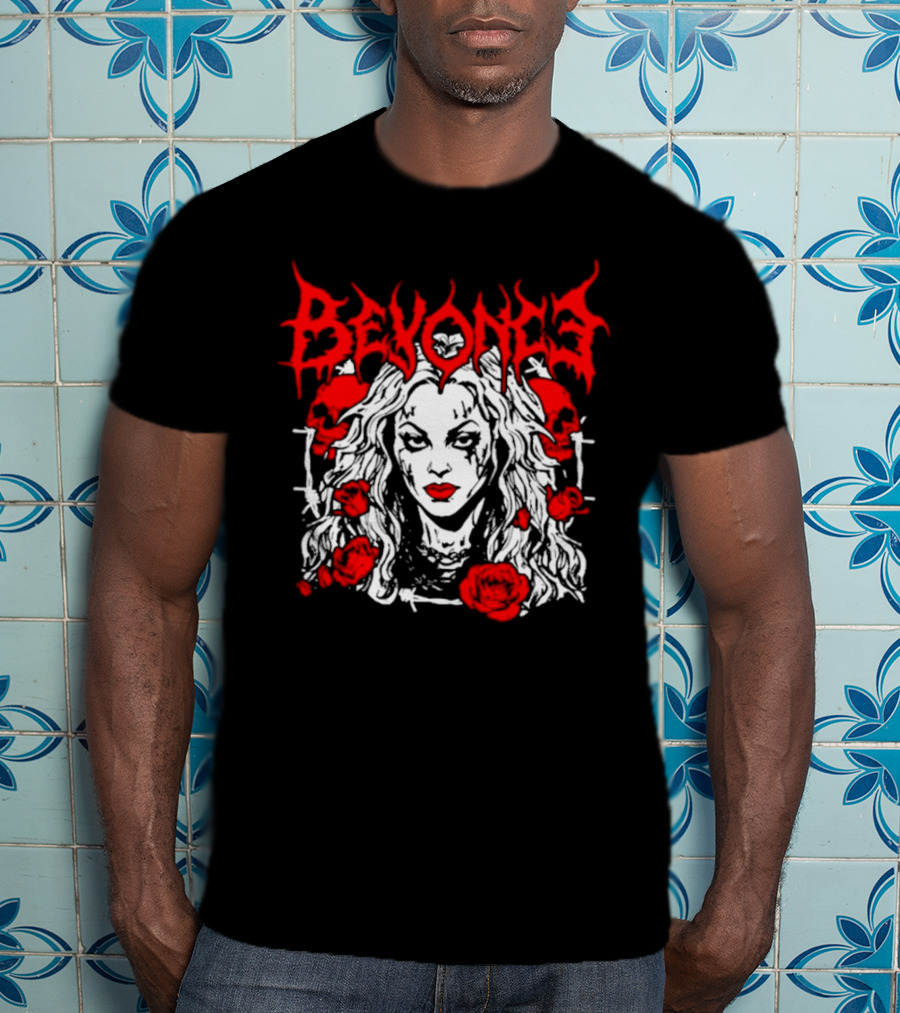 BEYONCÉ Rose Metal Gothic Style Skulls And Roses T-Shirt