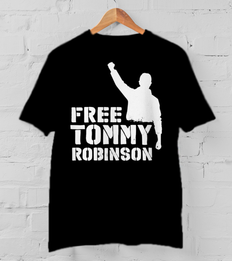 Free Tommy Robinson Silhouette Fist Raised Protest T-Shirt