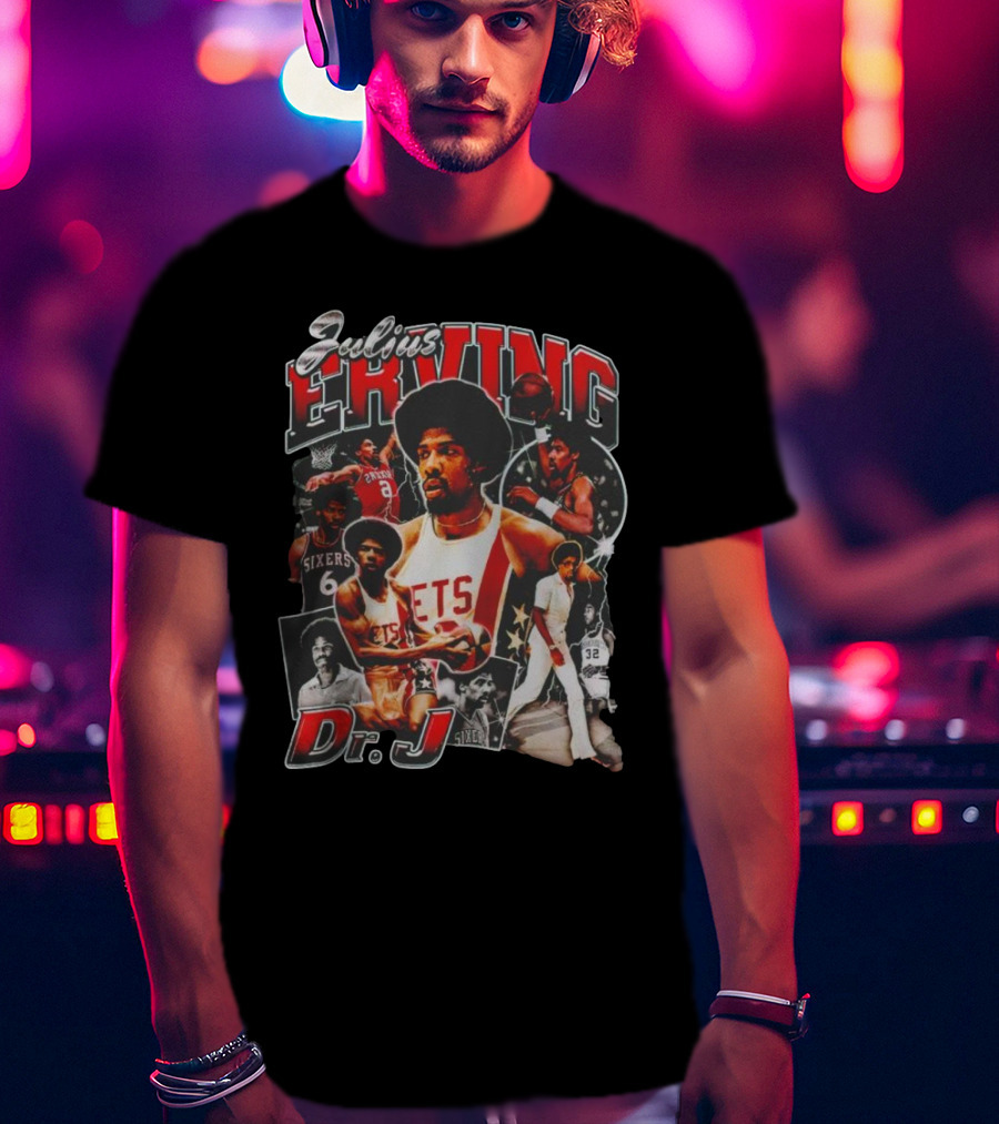 Julius Erving Dr J Sixers Nets Basketball Legend T-Shirt