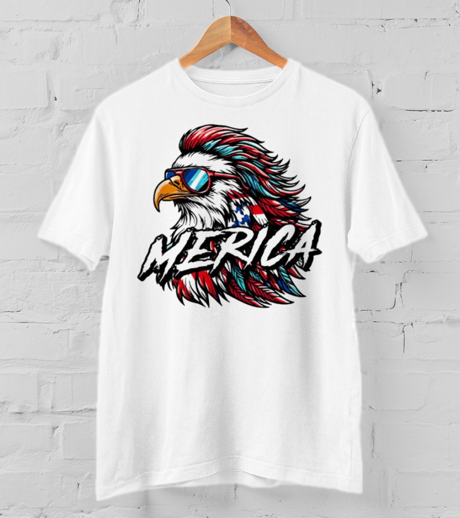 Merica Mullet Eagle With Patriotic Sunglasses And Americana Colors T-Shirt