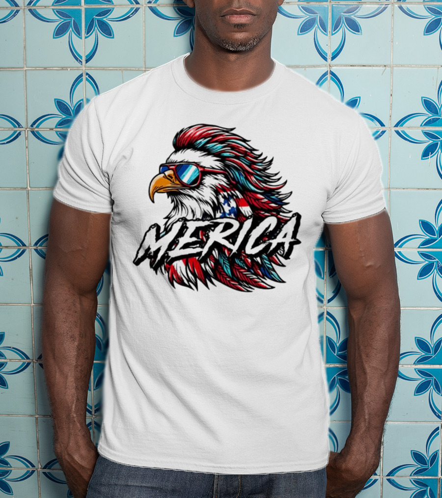 Merica Mullet Eagle With Patriotic Sunglasses And Americana Colors T-Shirt