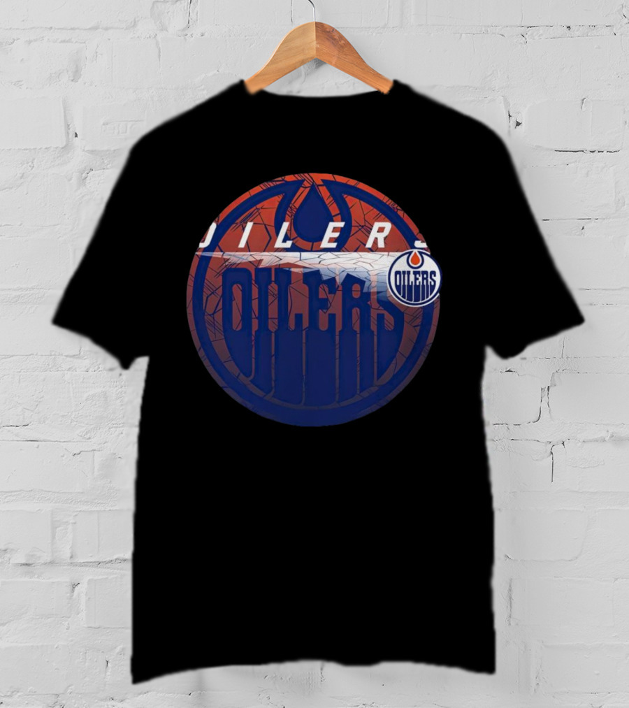 NHL Edmonton Oilers Cracked Ice Logo Hockey Oilers T-Shirt