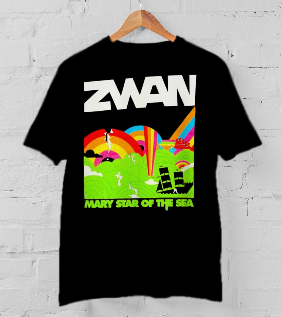 Zwan Mary Star Of The Sea Rainbow Waves Sailboat T-Shirt