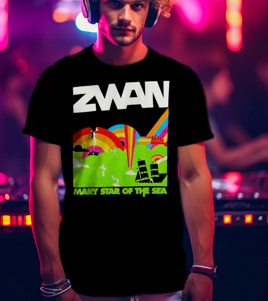 Zwan Mary Star Of The Sea Rainbow Waves Sailboat T-Shirt