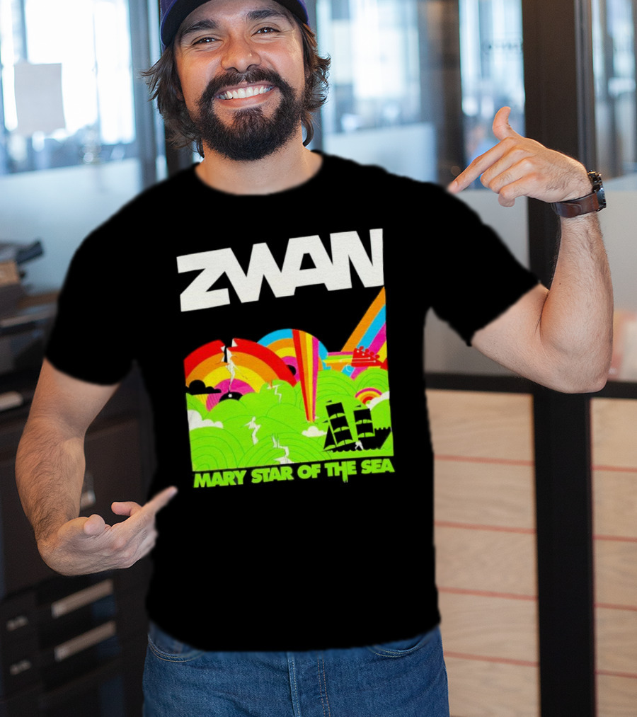 Zwan Mary Star Of The Sea Rainbow Waves Sailboat T-Shirt