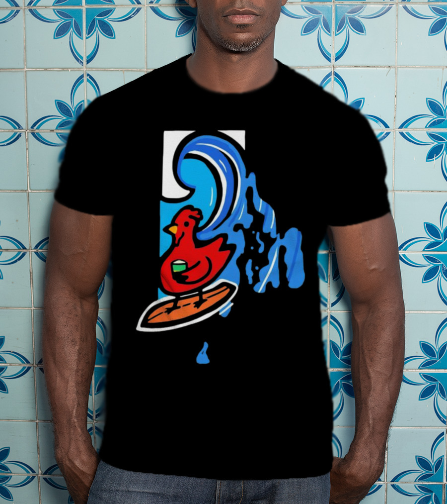 Rhode Island Surfing Chicken With Wave T-Shirt