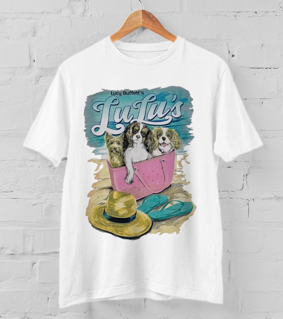 Lucy Buffett’s LuLu’s Beach Dogs In Pink Bag With Hat And Flip-Flops T-Shirt