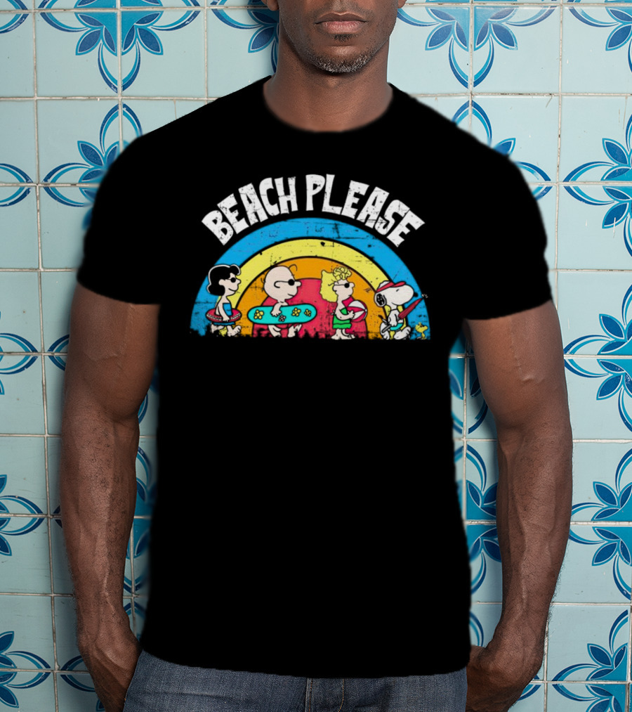 Beach Please Peanuts Surf Snoopy Charlie Brown Woodstock Lucy T-Shirt