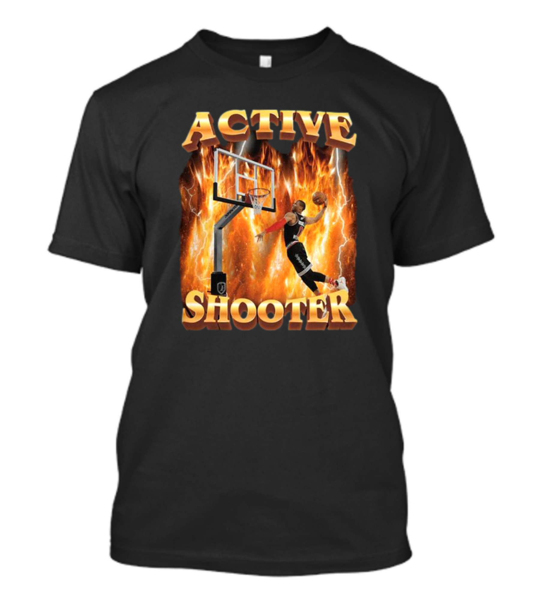 Active Shooter Basketball Dunk With Fiery Background T-Shirt