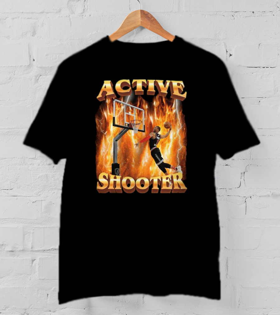 Active Shooter Basketball Dunk With Fiery Background T-Shirt