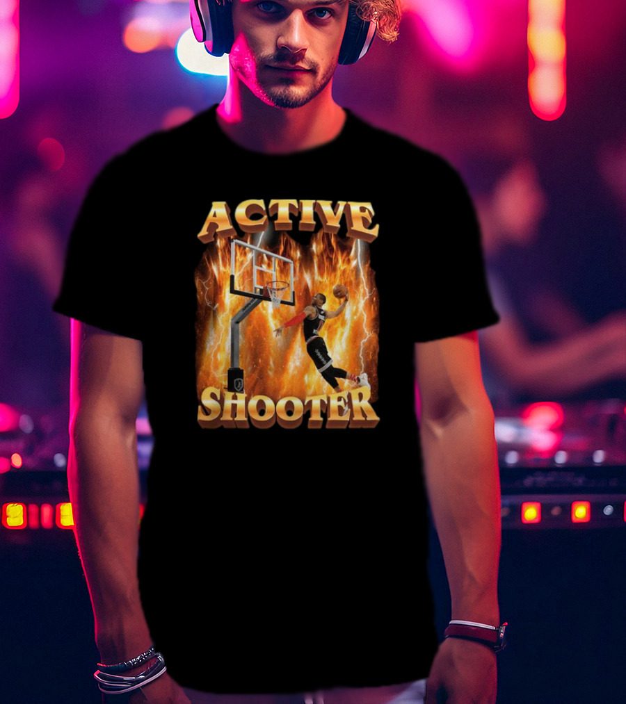Active Shooter Basketball Dunk With Fiery Background T-Shirt