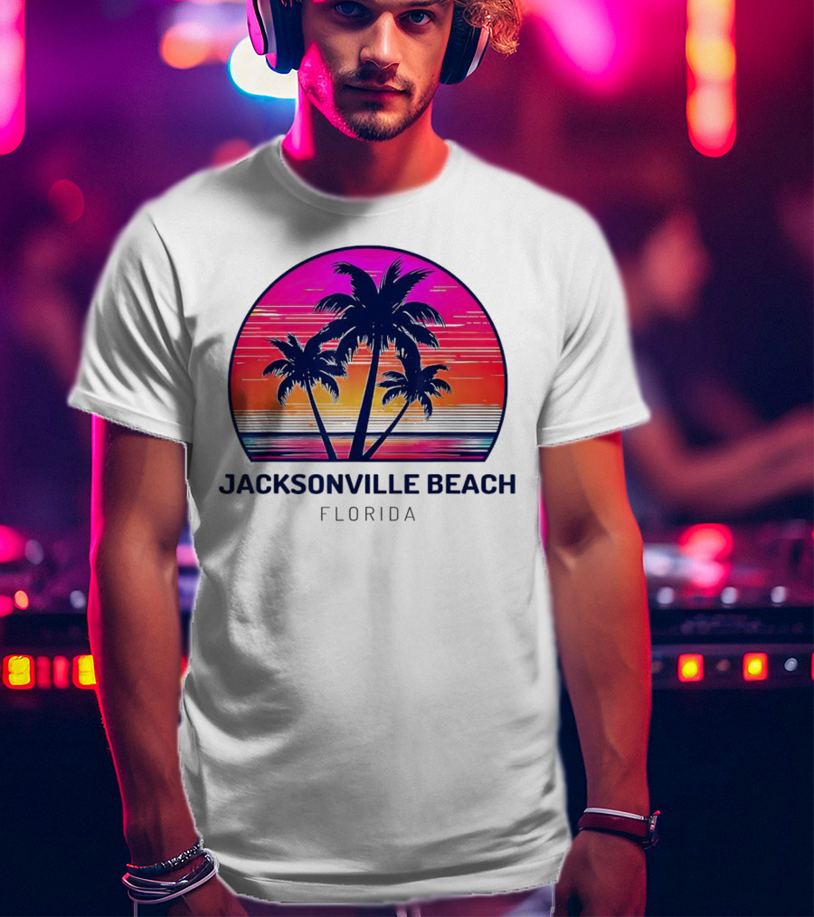 Jacksonville Beach Florida Palm Tree Sunset Circle T-Shirt