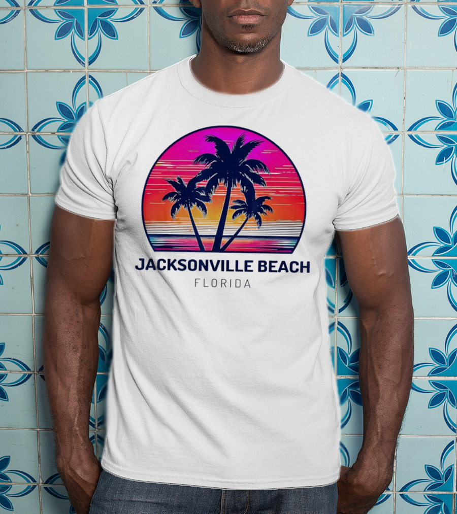 Jacksonville Beach Florida Palm Tree Sunset Circle T-Shirt