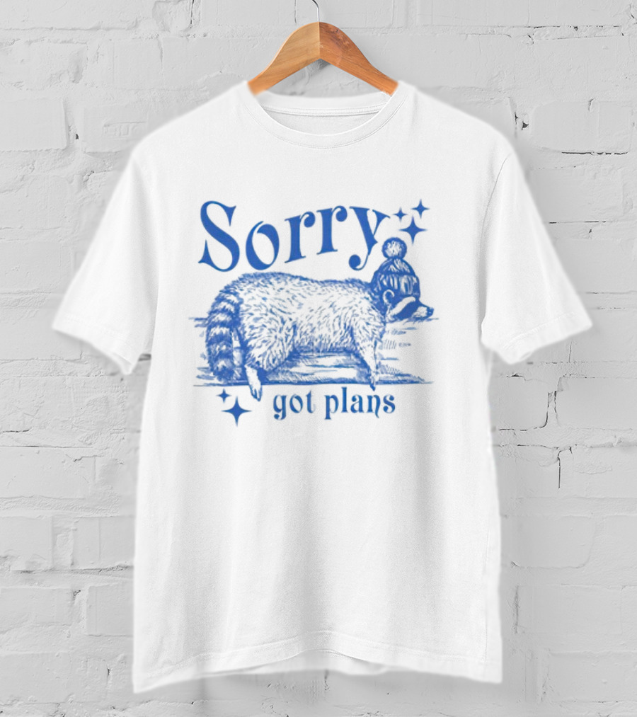 Sorry Got Plans Raccoon With Winter Hat And Stars T-Shirt