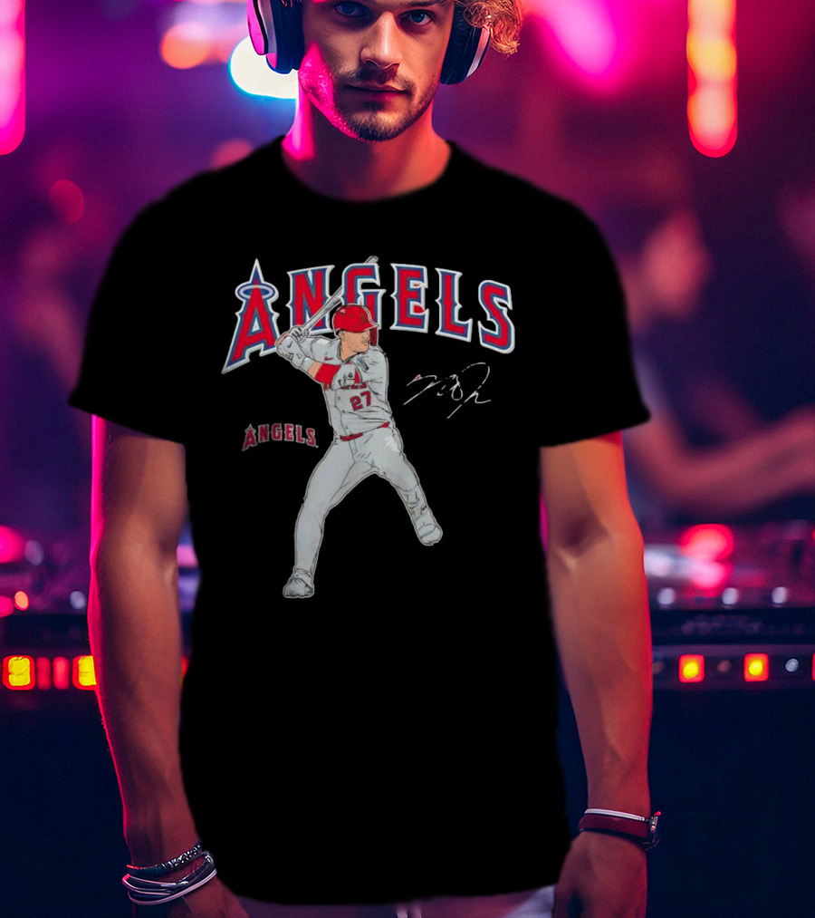 Mike Trout 27 Los Angeles Angels Swing Signature T-Shirt