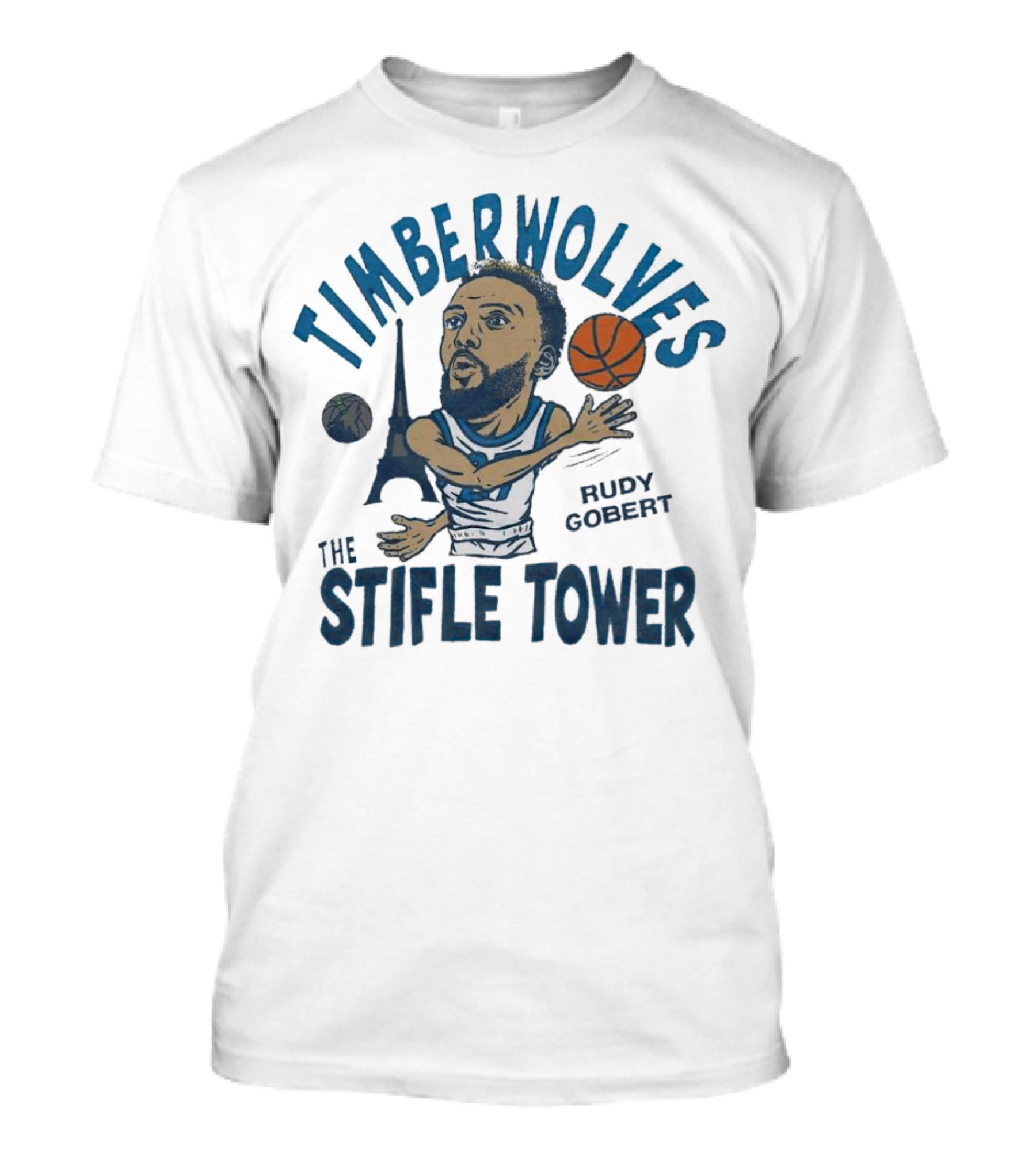 Timberwolves Rudy Gobert The Stifle Tower Basketball Player With Eiffel Tower And Basketball T-Shirt