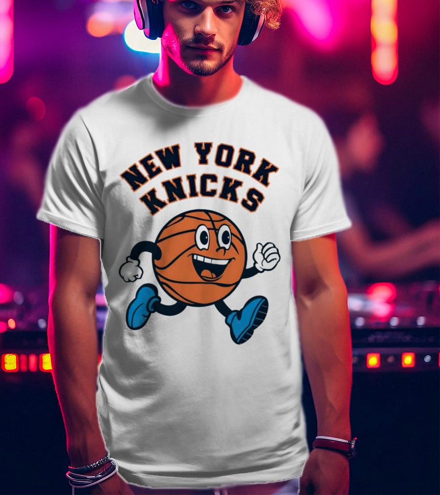 New York Knicks Basketball Running Ball Cartoon Face T-Shirt