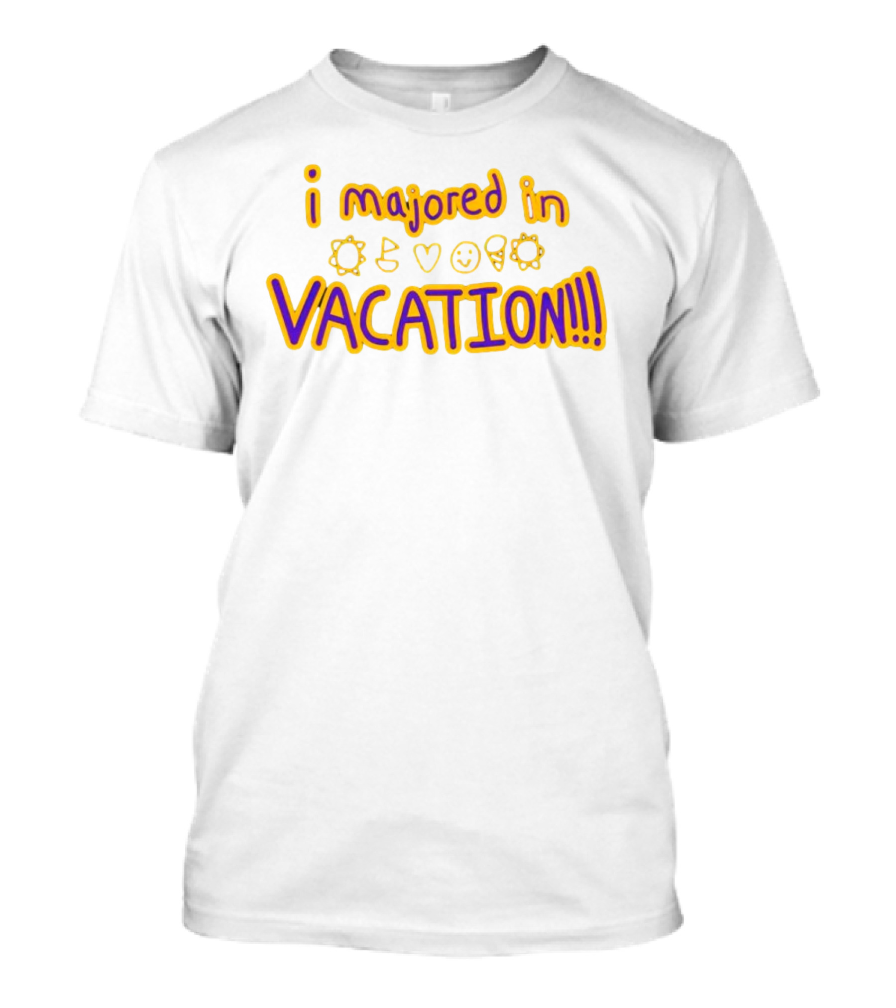 Weston Koury Wearing I Majored In Vacation Sun Heart Smile Cone Text T-Shirt