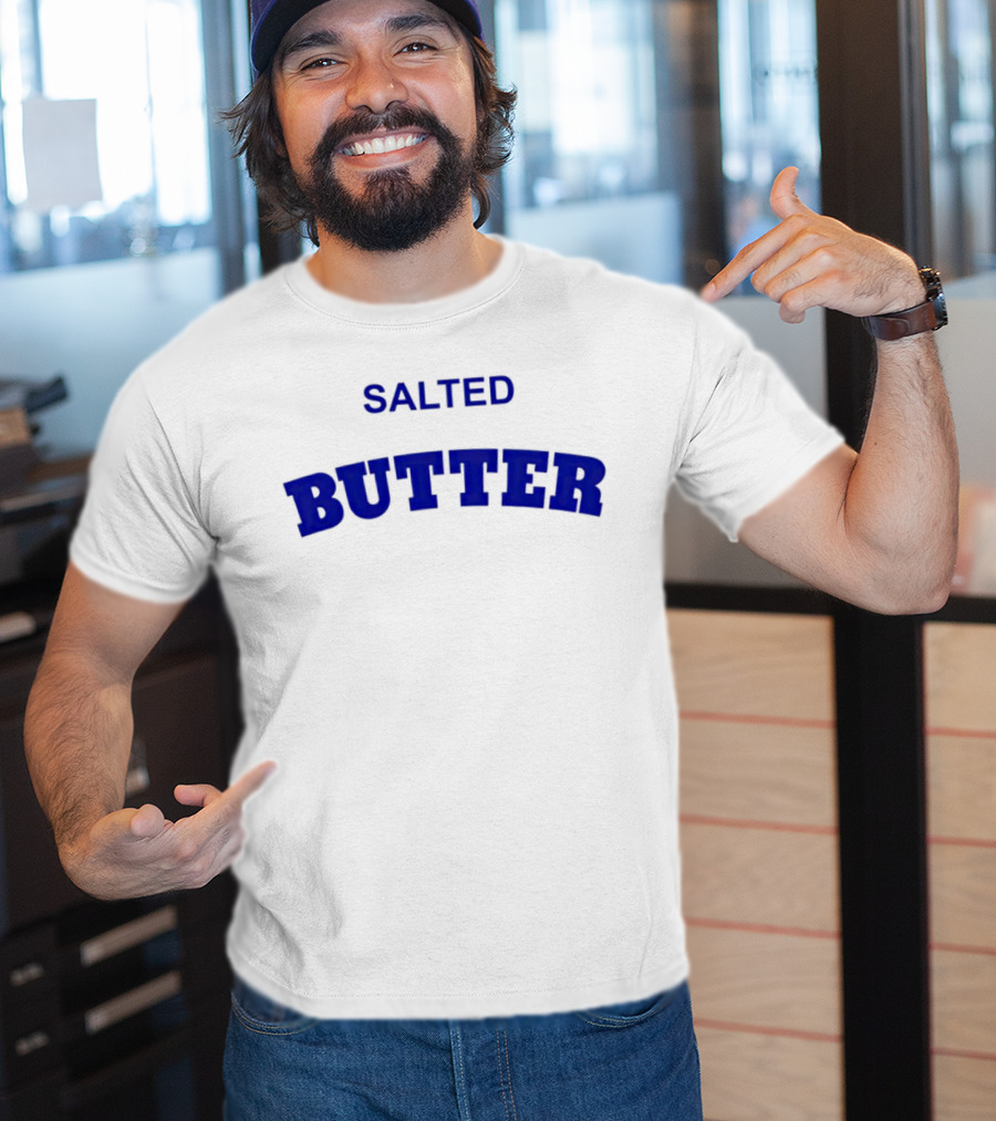 Salted Butter Bold Blue Arched Text T-Shirt