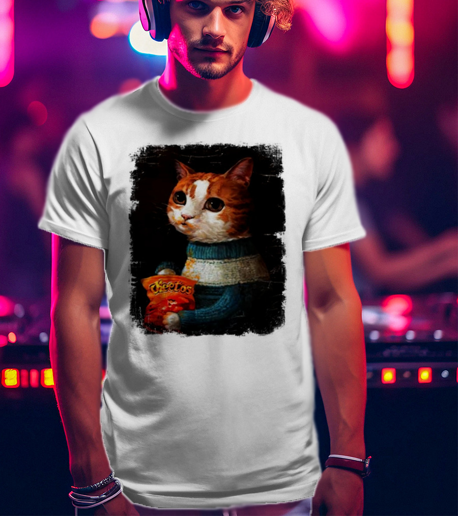 Cheetos Cat Holding Bag In T-Shirt