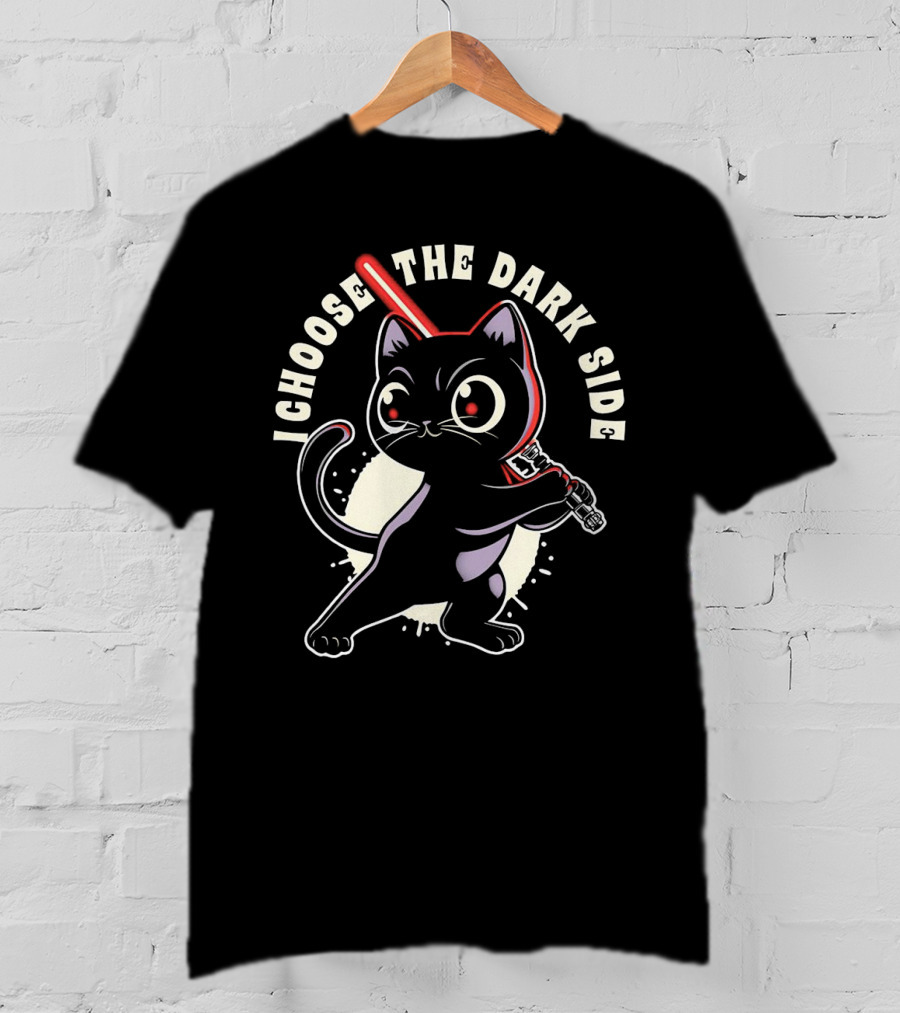 I Choose The Dark Side Black Cat With Lightsaber T-Shirt